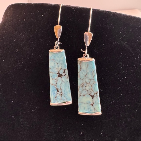 Robert Lee Morris Soho Turquoise Dangle Earrings Silver Tone 2.75” Drop NEW - Picture 2 of 10